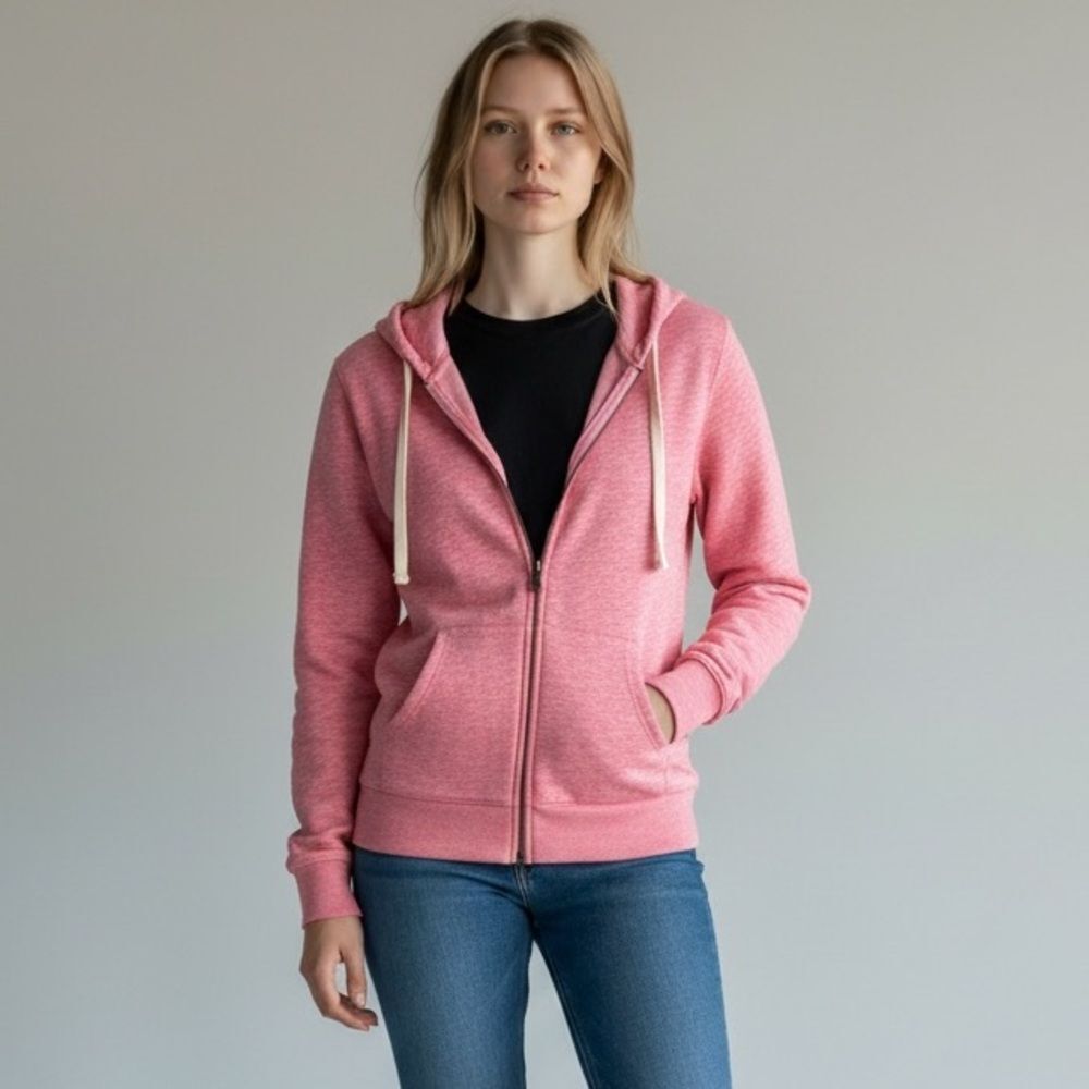 Jenni by Jennifer Moore Light Pink White Lightweight Zip-Up Hoodie Pockets M